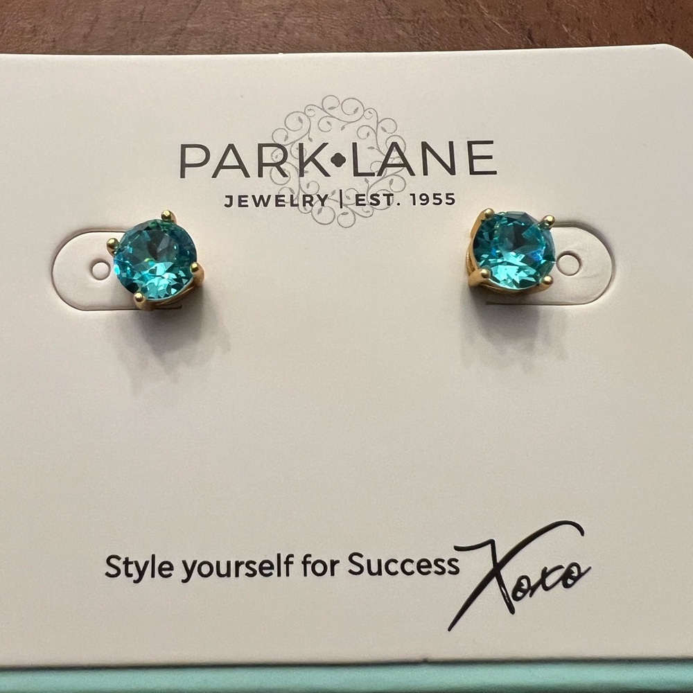 Park Lane Impression Stud Earrings, Turquoise with Gold Setting, 3 Carats, New - Picture 4 of 6